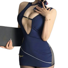 Provocative Flight Attendant COS Uniform See-through Hip-hugging Skirt Lingerie See-through Style Captain's Outfit