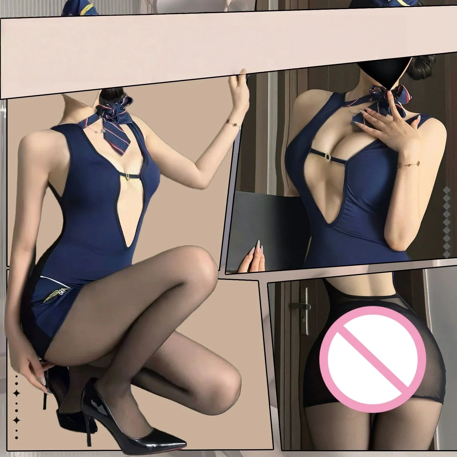 Provocative Flight Attendant COS Uniform See-through Hip-hugging Skirt Lingerie See-through Style Captain's Outfit