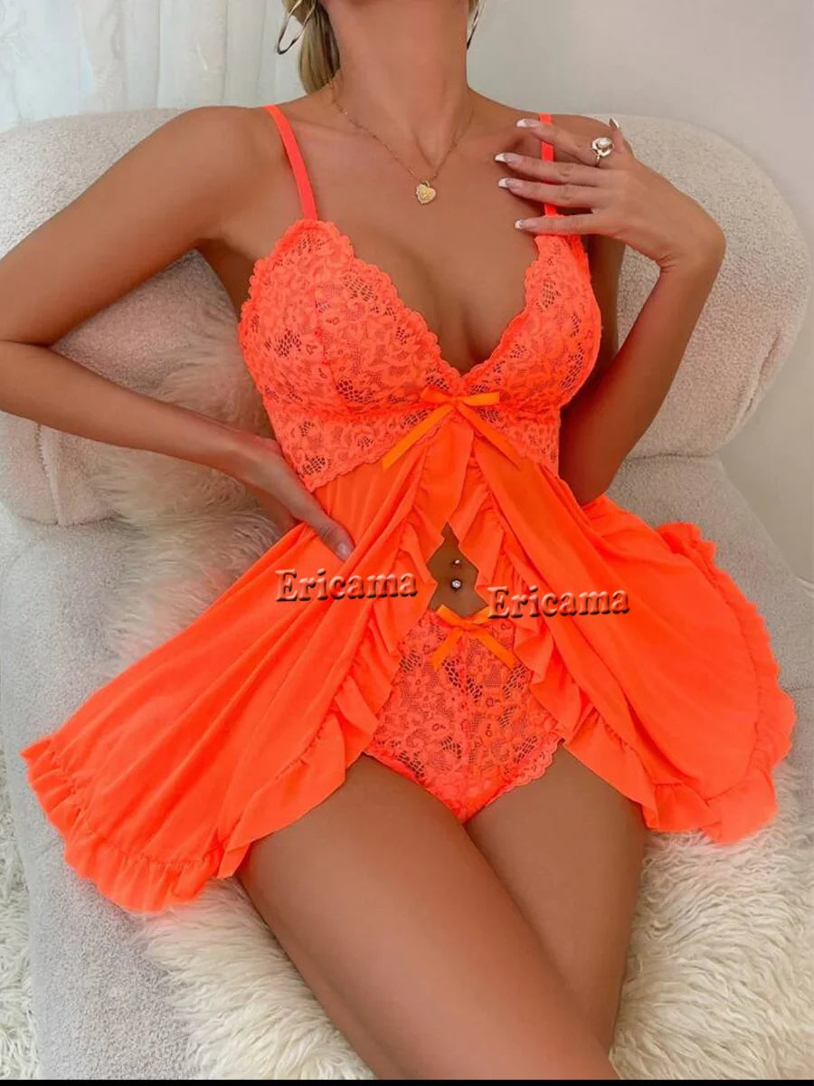 Solid Slip Nightdress Contrast Lace Round Neck Backless Sleep Mini Dress & Dresses