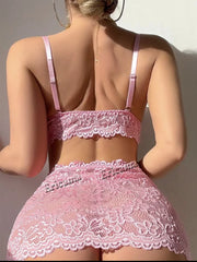 Underwear Erotic Bra Set 4pcs Set Lingerie Set Lace Love Heart Buckle Bandage Bodycon Skirt Suit And Ruffle Leg