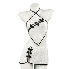 Sleeveless Two-piece Set Temptation Flirtatious Lingerie Chinese Style Neck Hanging Cheongsam Backless Lace Short Skirt Hot