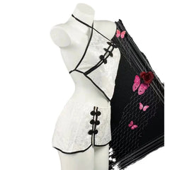 Sleeveless Two-piece Set Temptation Flirtatious Lingerie Chinese Style Neck Hanging Cheongsam Backless Lace Short Skirt Hot