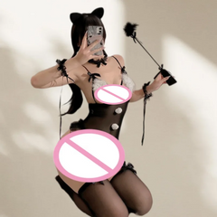 Slit CatExpose Chest Uniform Underwear Mesh Passionate Perspective Open End Non Detachment Set