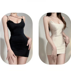 Straps Backless Exposed Short Style Slit Comfortable Lingerie Hollow Out Uniform Tempting Cosplay Passionate Set
