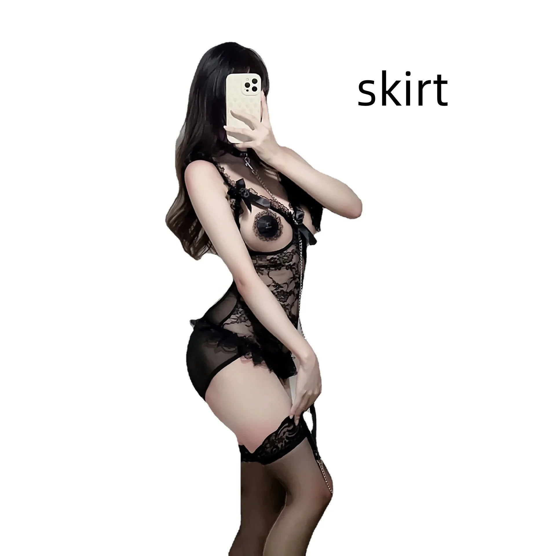 Summer Flirtatious Backless Thin Version Temptation Lingerie Open-crotch Perspective Outfit Lace Uniform Tempting