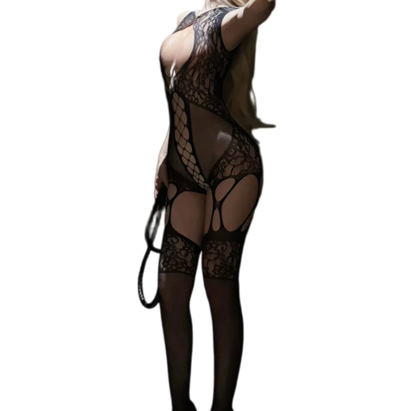 Summer European and American Sleeveless Casual Mesh with Loose Threads Transparent Fishing Nets Suspenders Stockings