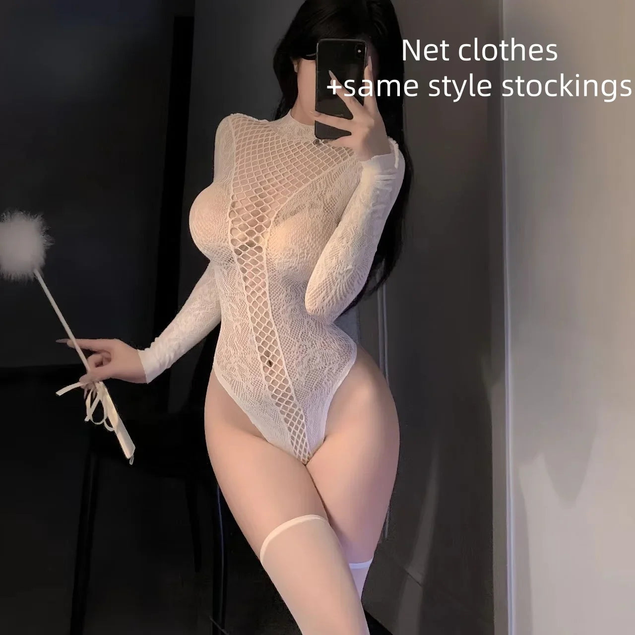 Summer Seductive Stand Up Collar Lace Up Backless Jumpsuit Mesh Tempting Tight Fitting Elastic Fun Mesh