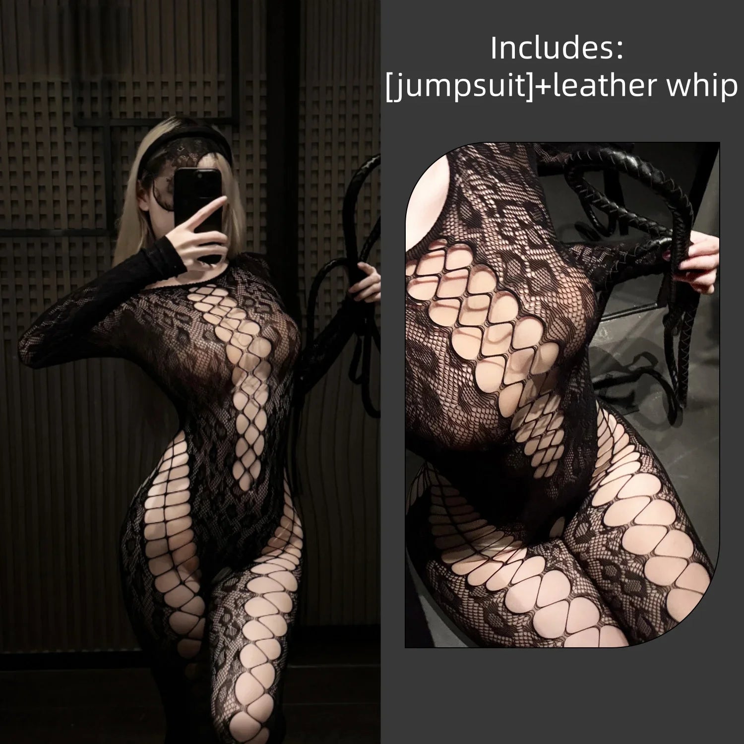 Summer Europe and America Wispy Air Perspective Sensuality Mesh Clothing Tearable Jumpsuit Crossover Fishing Net Socks