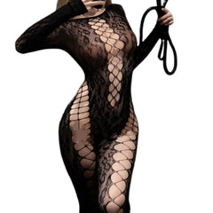 Summer Europe and America Wispy Air Perspective Sensuality Mesh Clothing Tearable Jumpsuit Crossover Fishing Net Socks