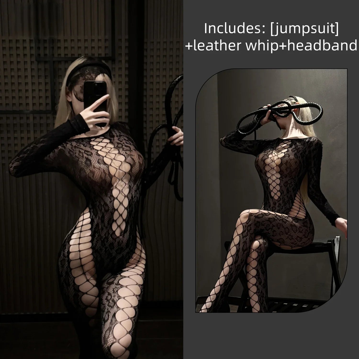 Summer Europe and America Wispy Air Perspective Sensuality Mesh Clothing Tearable Jumpsuit Crossover Fishing Net Socks