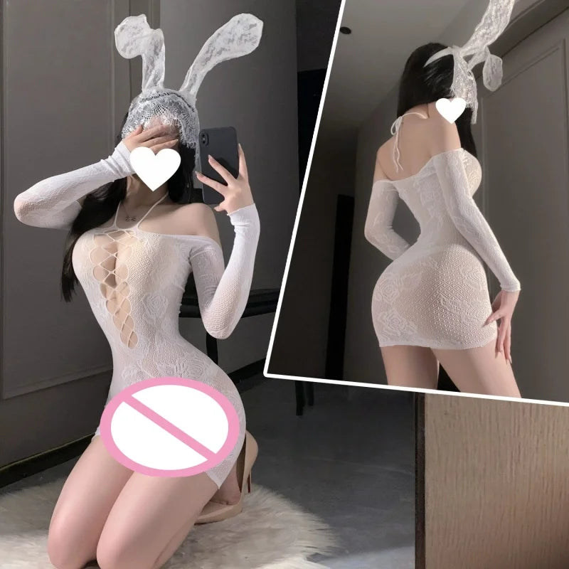 Suspender Neck Hanging Fishing Net Bag Hip Skirt Jacquard Thread Empty Perspective Lingerie Removable Mesh Jacket