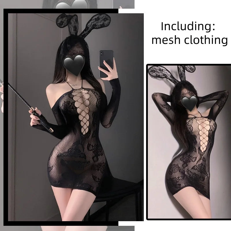 Suspender Neck Hanging Fishing Net Bag Hip Skirt Jacquard Thread Empty Perspective Lingerie Removable Mesh Jacket