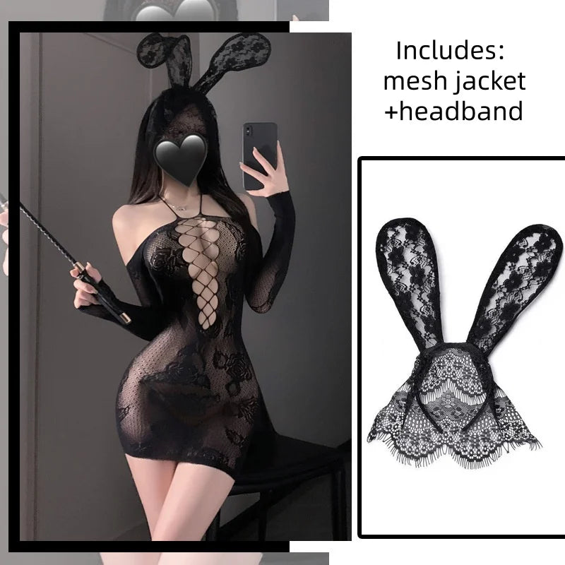 Suspender Neck Hanging Fishing Net Bag Hip Skirt Jacquard Thread Empty Perspective Lingerie Removable Mesh Jacket