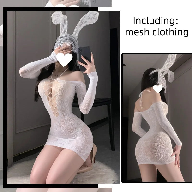 Suspender Neck Hanging Fishing Net Bag Hip Skirt Jacquard Thread Empty Perspective Lingerie Removable Mesh Jacket