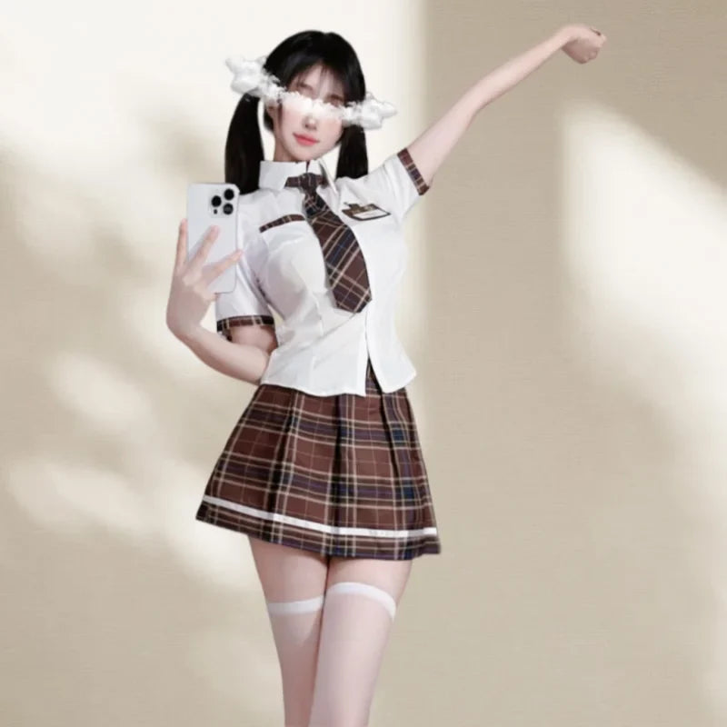 Sweet Cute Short Skirt British Style College Uniform Student Uniform Tempting Summer Short Skirt Pleated Skirt Checkered Suit
