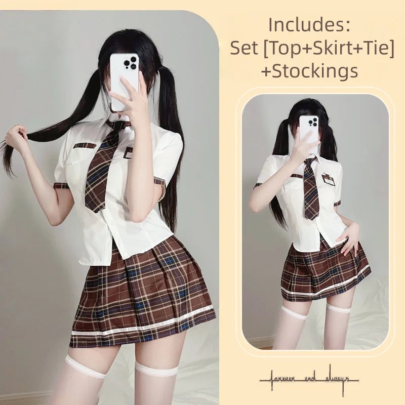 Sweet Cute Short Skirt British Style College Uniform Student Uniform Tempting Summer Short Skirt Pleated Skirt Checkered Suit