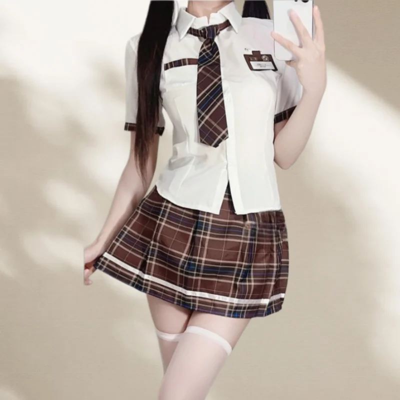 Sweet Cute Short Skirt British Style College Uniform Student Uniform Tempting Summer Short Skirt Pleated Skirt Checkered Suit