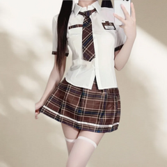 Sweet Cute Short Skirt British Style College Uniform Student Uniform Tempting Summer Short Skirt Pleated Skirt Checkered Suit