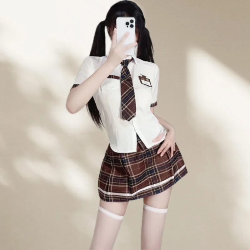 Sweet Cute Short Skirt British Style College Uniform Student Uniform Tempting Summer Short Skirt Pleated Skirt Checkered Suit