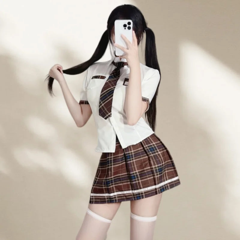 Sweet Cute Short Skirt British Style College Uniform Student Uniform Tempting Summer Short Skirt Pleated Skirt Checkered Suit