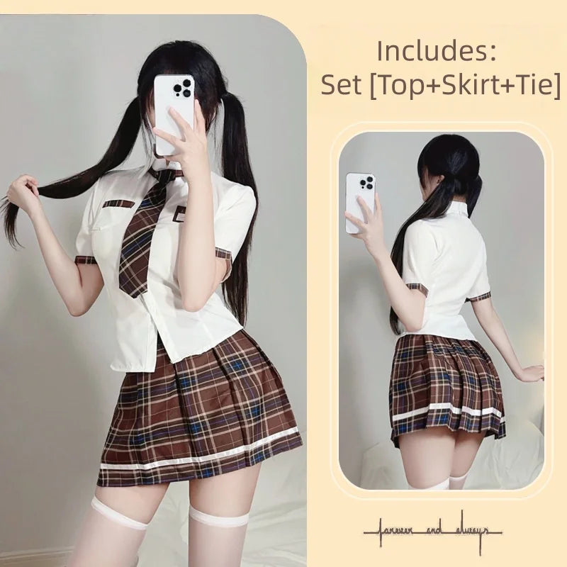 Sweet Cute Short Skirt British Style College Uniform Student Uniform Tempting Summer Short Skirt Pleated Skirt Checkered Suit