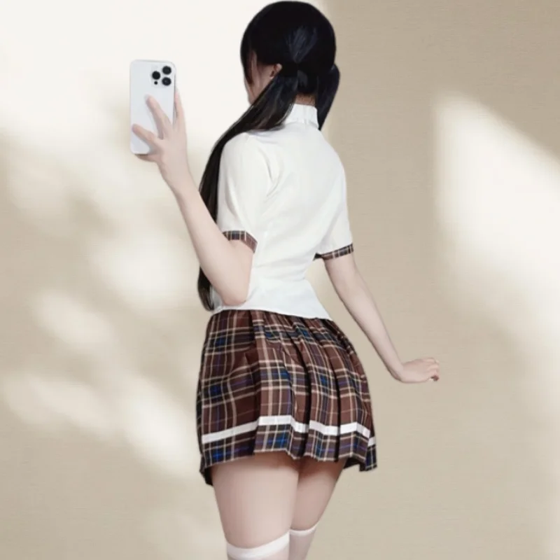 Sweet Cute Short Skirt British Style College Uniform Student Uniform Tempting Summer Short Skirt Pleated Skirt Checkered Suit