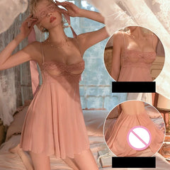 Sweet Temptation Flirtatious Sleeveless Suspender dress Slit Backless Summer Thin Lace Home wear nightgown lingerie
