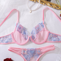 Sweet and lingerie, cute butterfly bra set, steel ring gathering, ultra-thin cup, transparent two-piece set