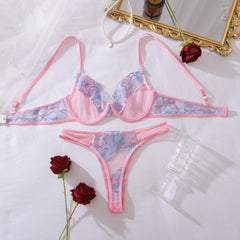 Sweet and lingerie, cute butterfly bra set, steel ring gathering, ultra-thin cup, transparent two-piece set