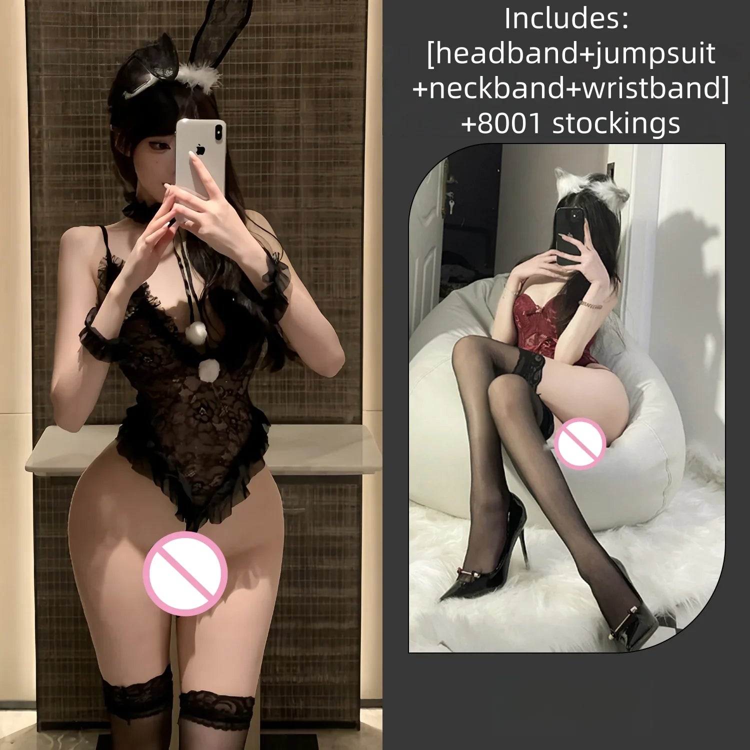 Temptation Backless Exposed Flirtatious Slit Self-cultivation Erotic Lingerie Lace Jumpsuit See Through Camisole Suit