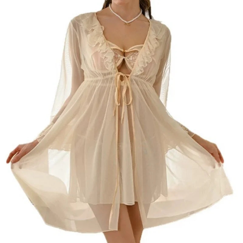 Thin Version Backless Romantic Home Wear Nightgown Suspender Dress Sleeveless Tight-fitting Lace Mesh