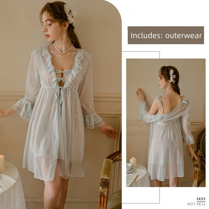 Thin Version Backless Romantic Home Wear Nightgown Suspender Dress Sleeveless Tight-fitting Lace Mesh