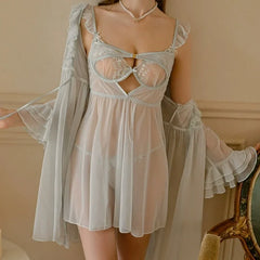 Thin Version Backless Romantic Home Wear Nightgown Suspender Dress Sleeveless Tight-fitting Lace Mesh