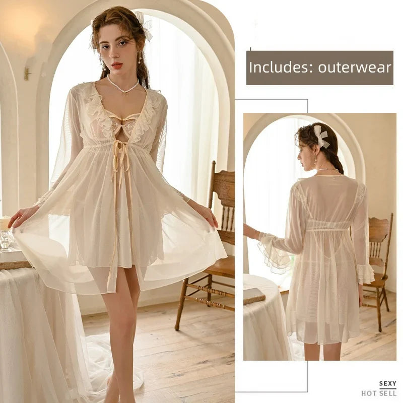 Thin Version Backless Romantic Home Wear Nightgown Suspender Dress Sleeveless Tight-fitting Lace Mesh