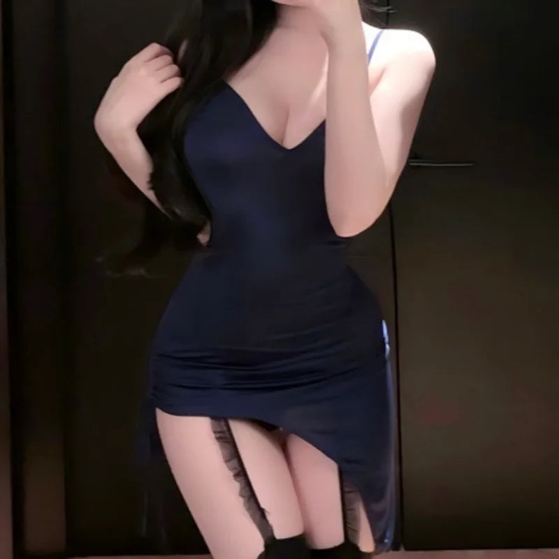 Thin Version Off-shoulder Backless Slit Temptation Deep V Strap Tight Skirt Fun Underwear Irregular Temptation Woman