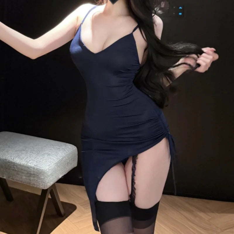 Thin Version Off-shoulder Backless Slit Temptation Deep V Strap Tight Skirt Fun Underwear Irregular Temptation Woman