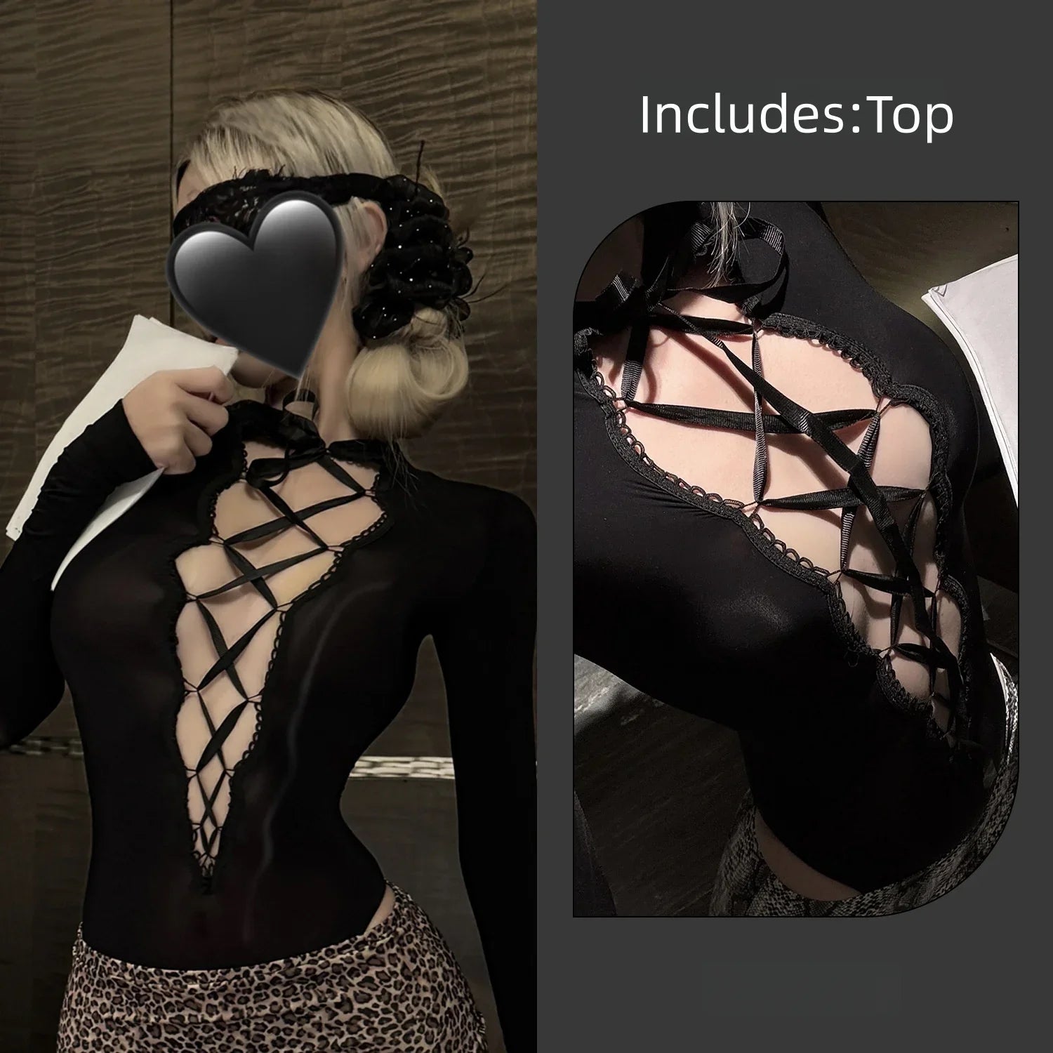 Tight-fitting Temptation Oil Gloss Jumpsuit Leopard Print Hip Hugging Skirt See Through Secretary Uniform Lingerie Woman