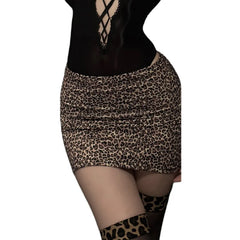 Tight-fitting Temptation Oil Gloss Jumpsuit Leopard Print Hip Hugging Skirt See Through Secretary Uniform Lingerie Woman