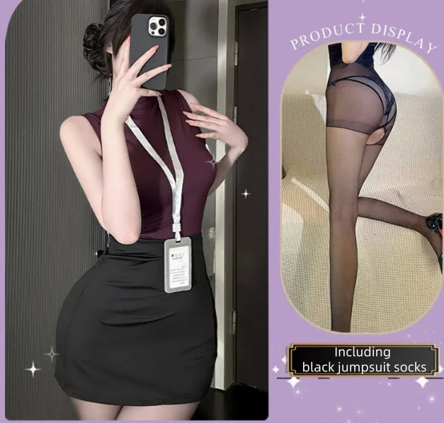 Tight-fitting Temptation Secretary Outfit High Waist Stretchy Slimming Professional Outfit Lingerie Hip Hugging Skirt
