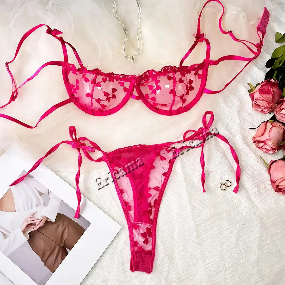 Transparent Floral Bra And Panties Set Lace Lingerie Set Ultrathin Bra Briefs Set Solid Erotic Lingerie