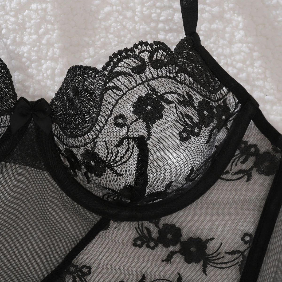 Ultra Thin Embroidery Lingerie Set Lingerie Set Bra And Transparent Sheer Black Open Lingerie