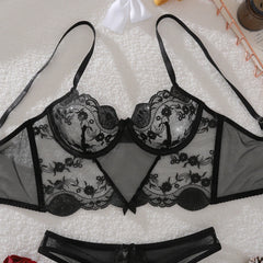 Ultra Thin Embroidery Lingerie Set Lingerie Set Bra And Transparent Sheer Black Open Lingerie