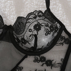 Ultra Thin Embroidery Lingerie Set Lingerie Set Bra And Transparent Sheer Black Open Lingerie