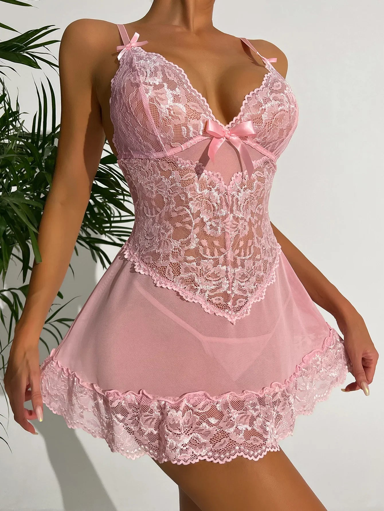 Lingerie Lace Babydoll Dress Erotic Underwear Open Bra Mesh Sheer Costumes Exotic Porn Outfit