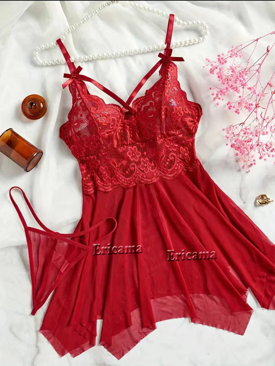 Transparent See Through Lingerie Sets Lace Bra And Panty Set Costumes