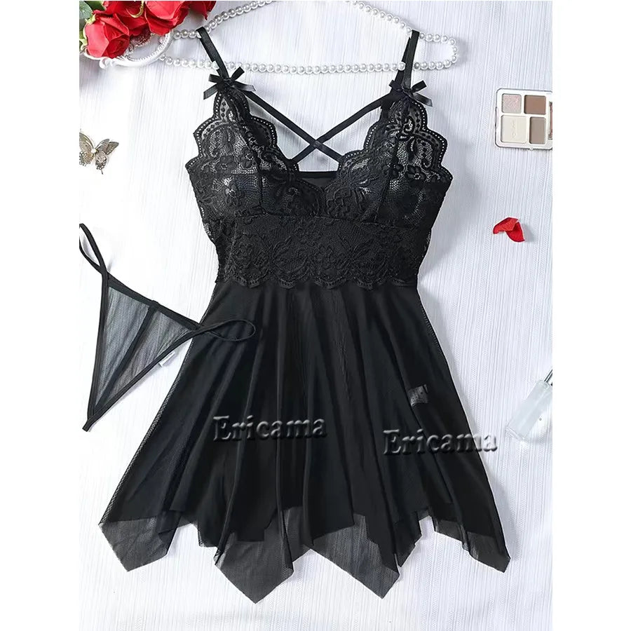 Transparent See Through Lingerie Sets Lace Bra And Panty Set Costumes
