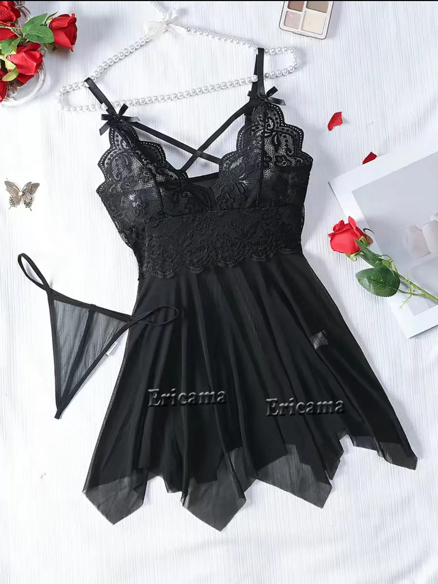 Transparent See Through Lingerie Sets Lace Bra And Panty Set Costumes