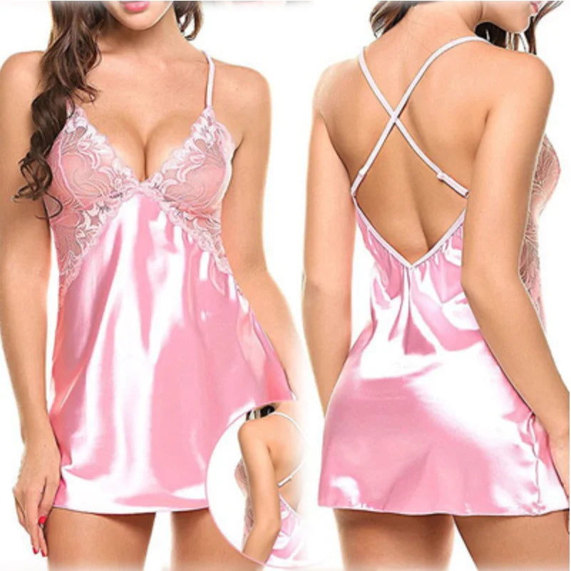 Lace Satin Nightdress Lingerie Set Babydoll Costumes Erotic Dresses Exotic