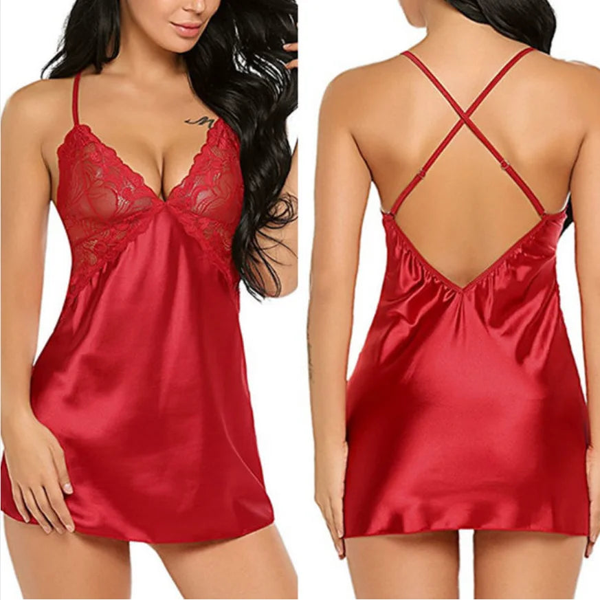 Lace Satin Nightdress Lingerie Set Babydoll Costumes Erotic Dresses Exotic
