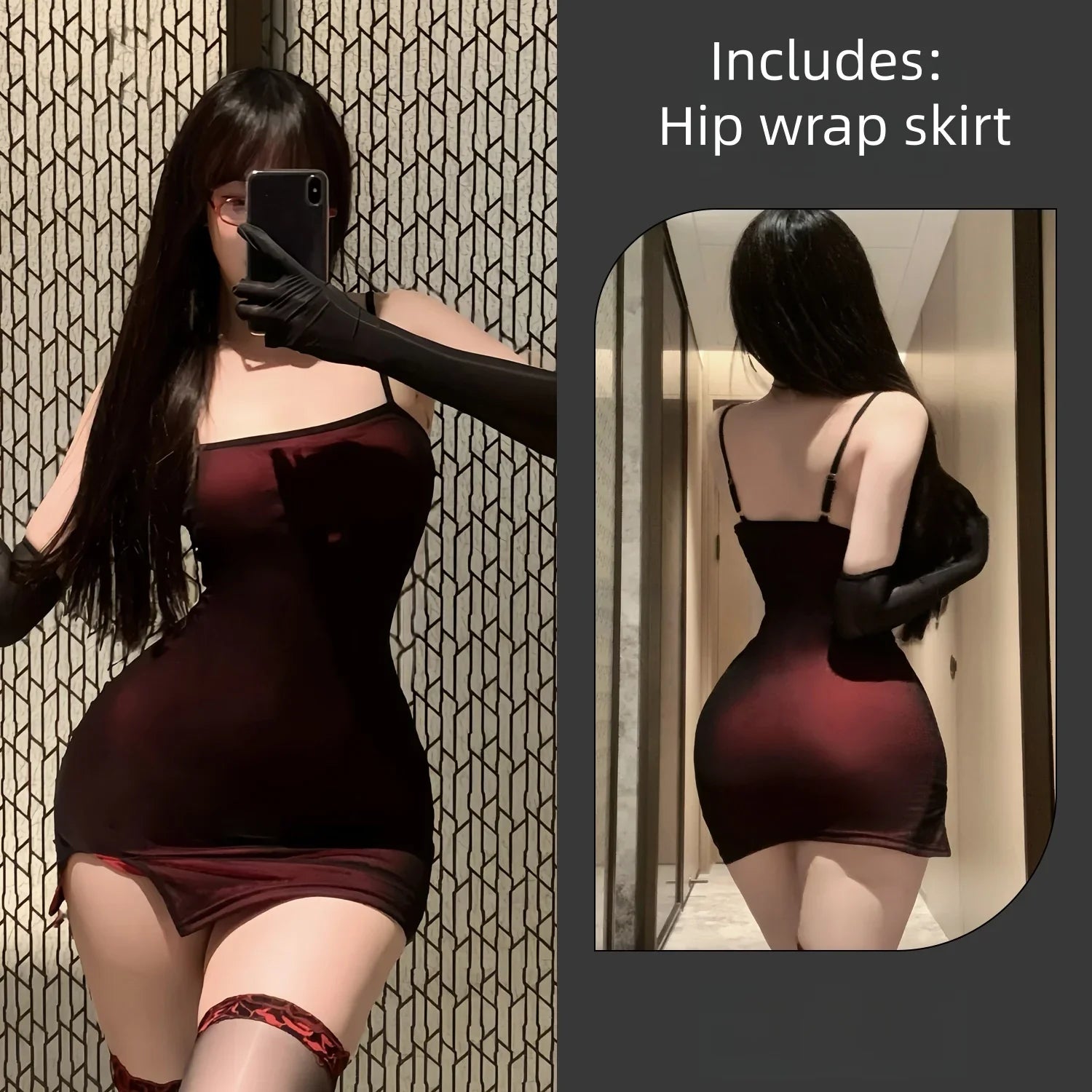 Slit Bodycon Dress Backless Temptation Mesh Wrapped Hip Slit Dress Tight Fitting Dress Nightgown Erotic Lingerie